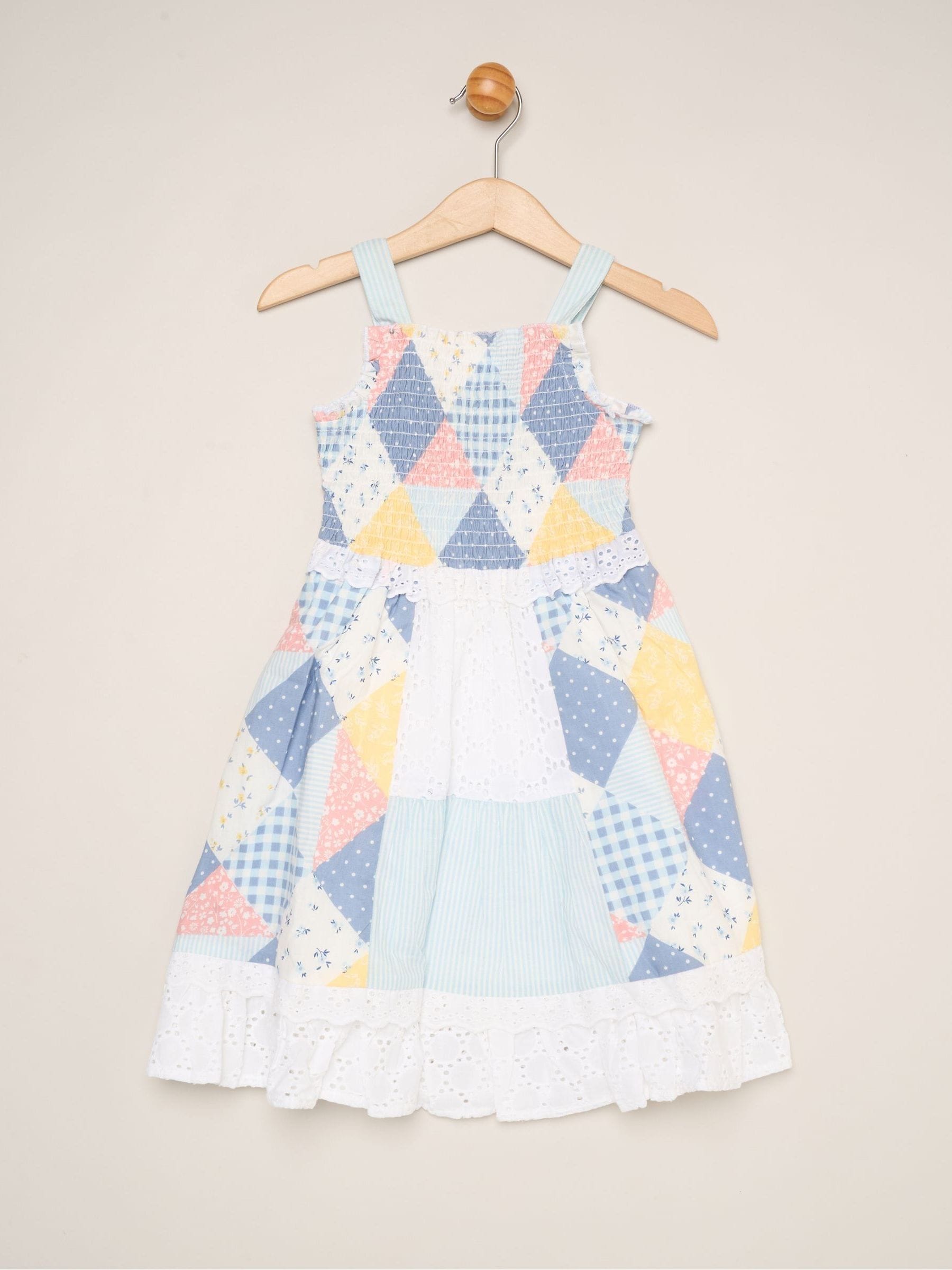 Miss Blue Gingham Patchwork And Broderie Dress image 1