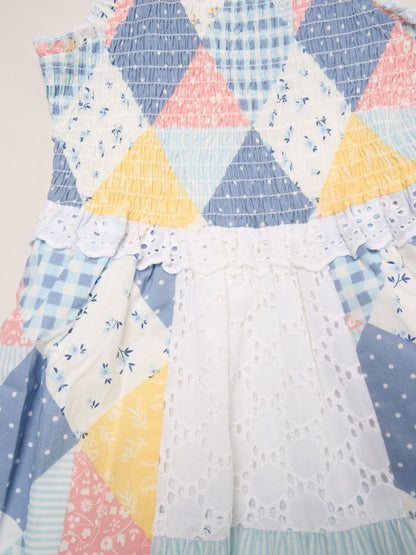 Miss Blue Gingham Patchwork And Broderie Dress image 3