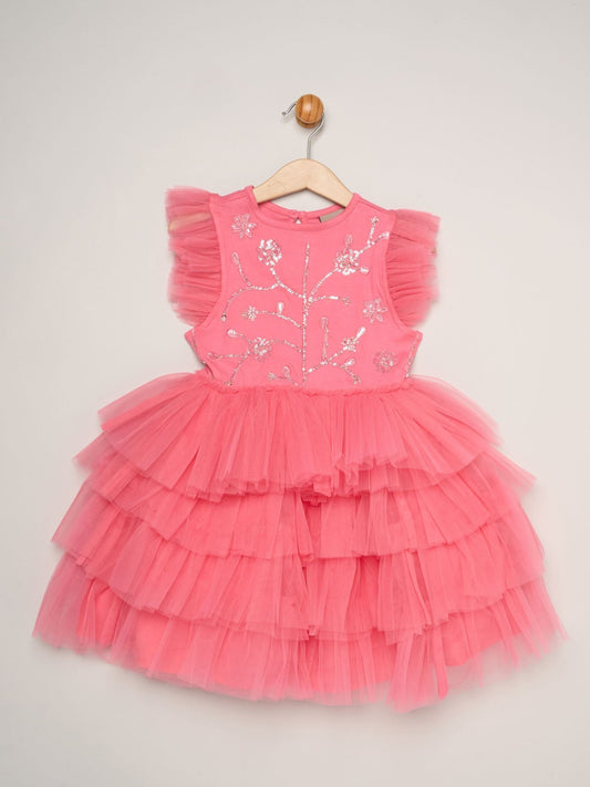 Dsiney Kidz - Miss Pink Embellished Floral Sequin Tulle Dress image 1