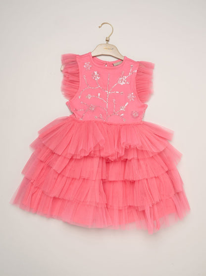 Dsiney Kidz - Miss Pink Embellished Floral Sequin Tulle Dress image 2