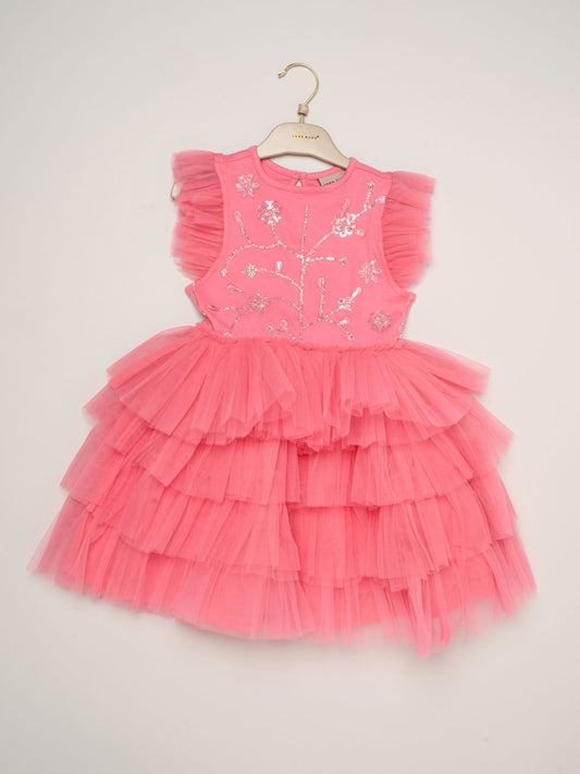 Dsiney Kidz - Miss Pink Embellished Floral Sequin Tulle Dress image 2
