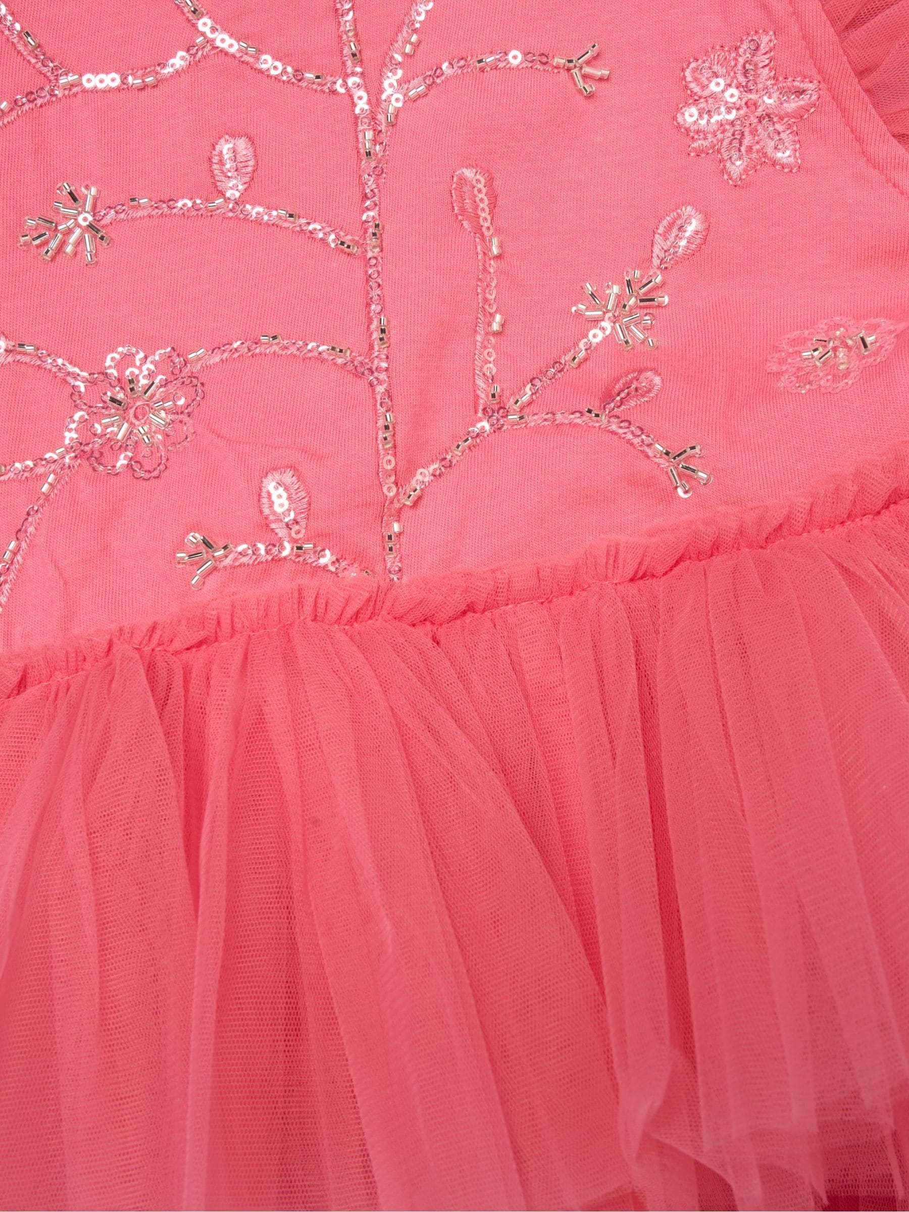 Dsiney Kidz - Miss Pink Embellished Floral Sequin Tulle Dress image 3