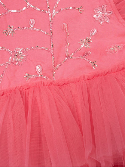 Dsiney Kidz - Miss Pink Embellished Floral Sequin Tulle Dress image 3