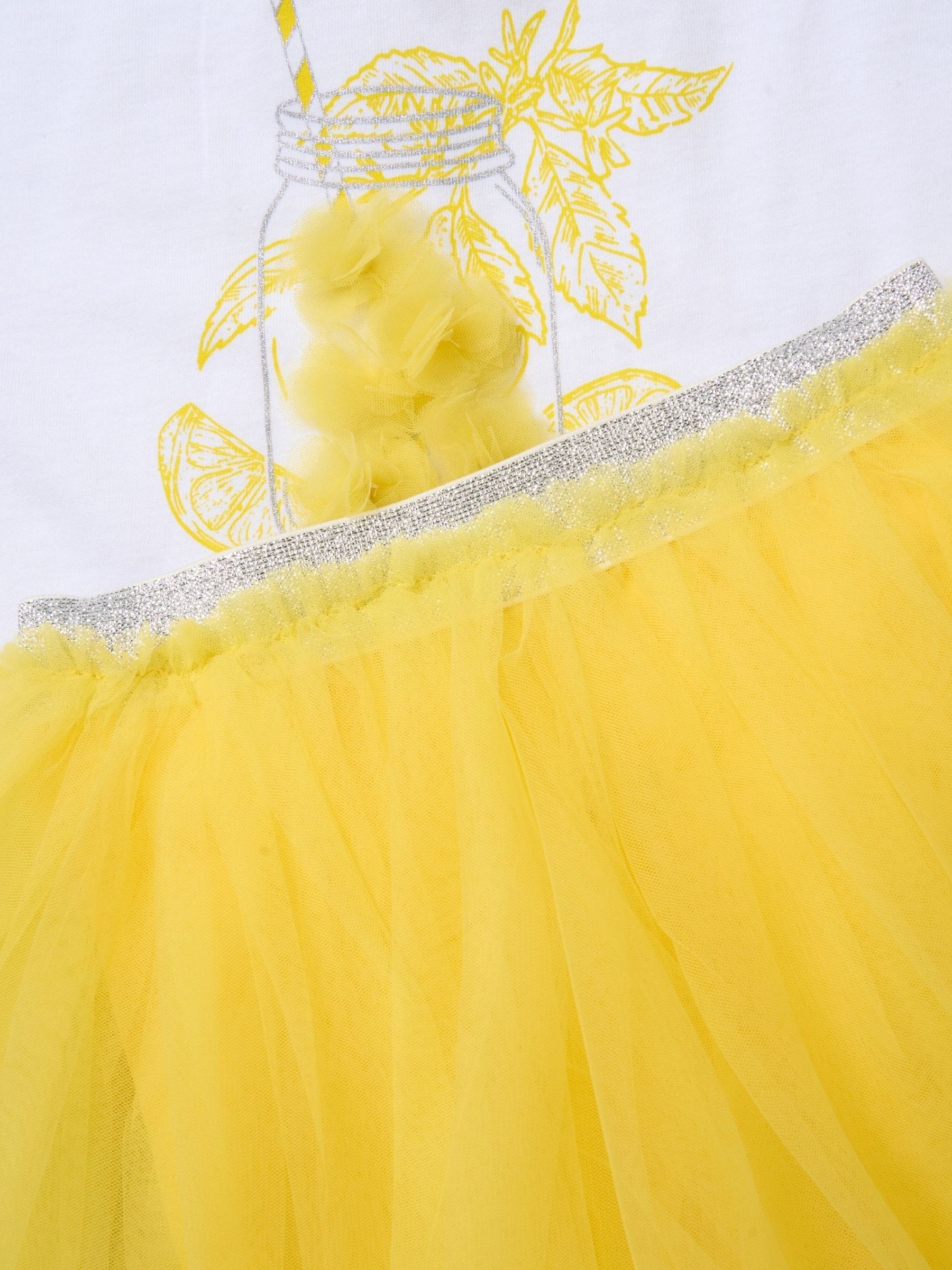 Miss Yellow Bow Applique Short Sleeve T-Shirt And Tutu Skirt Outfit Set image 3