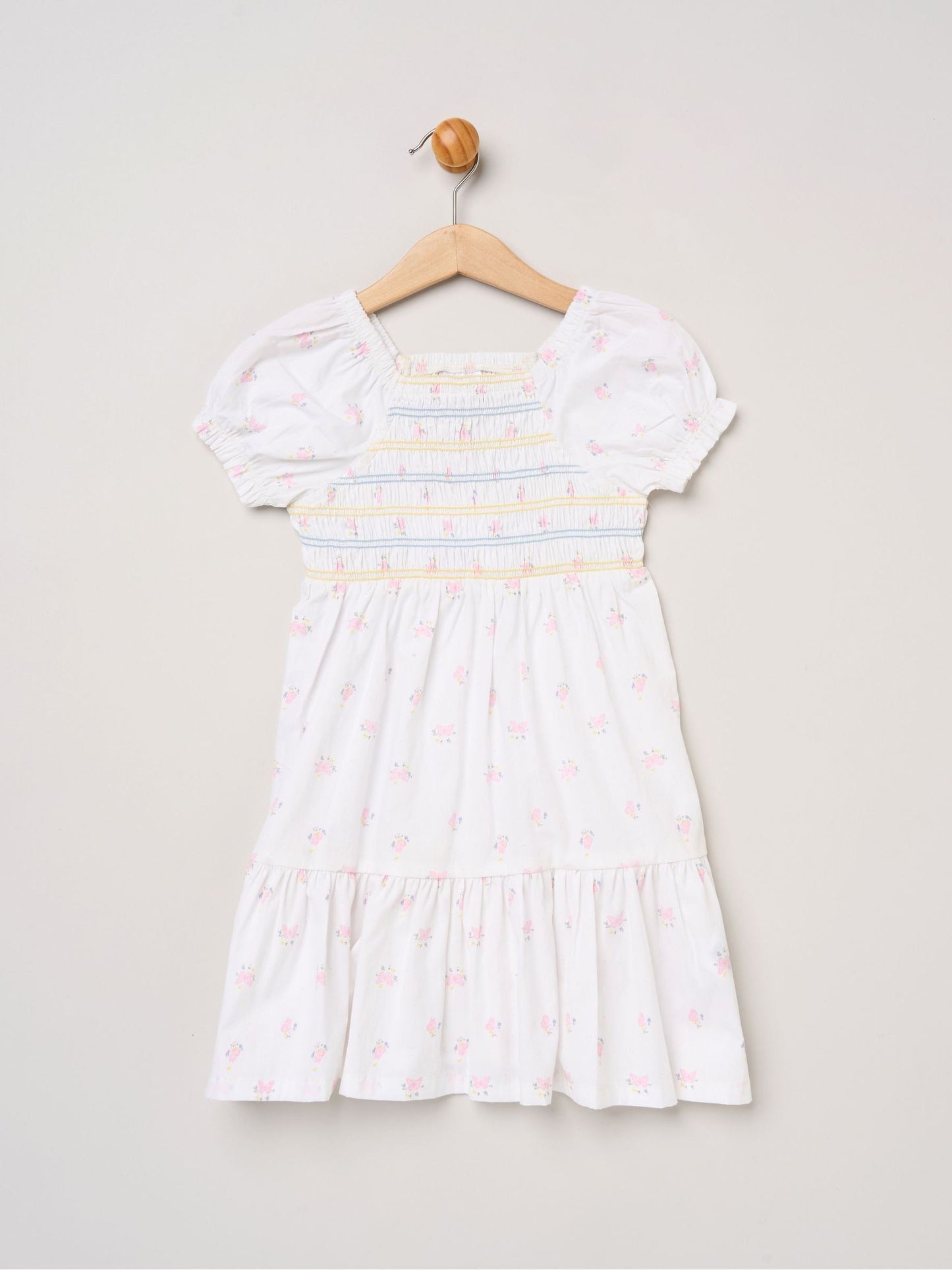 Miss White Butterfly Embroidered Smocked Dress With Scrunchie Set image 2
