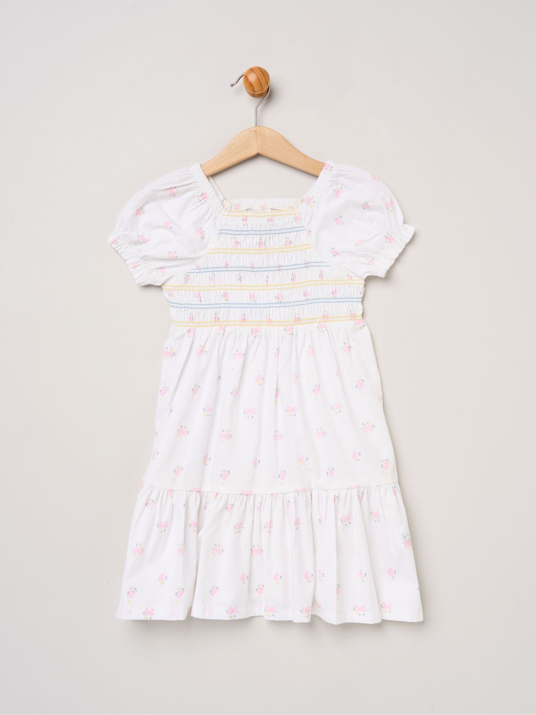 Miss White Butterfly Embroidered Smocked Dress With Scrunchie Set image 2