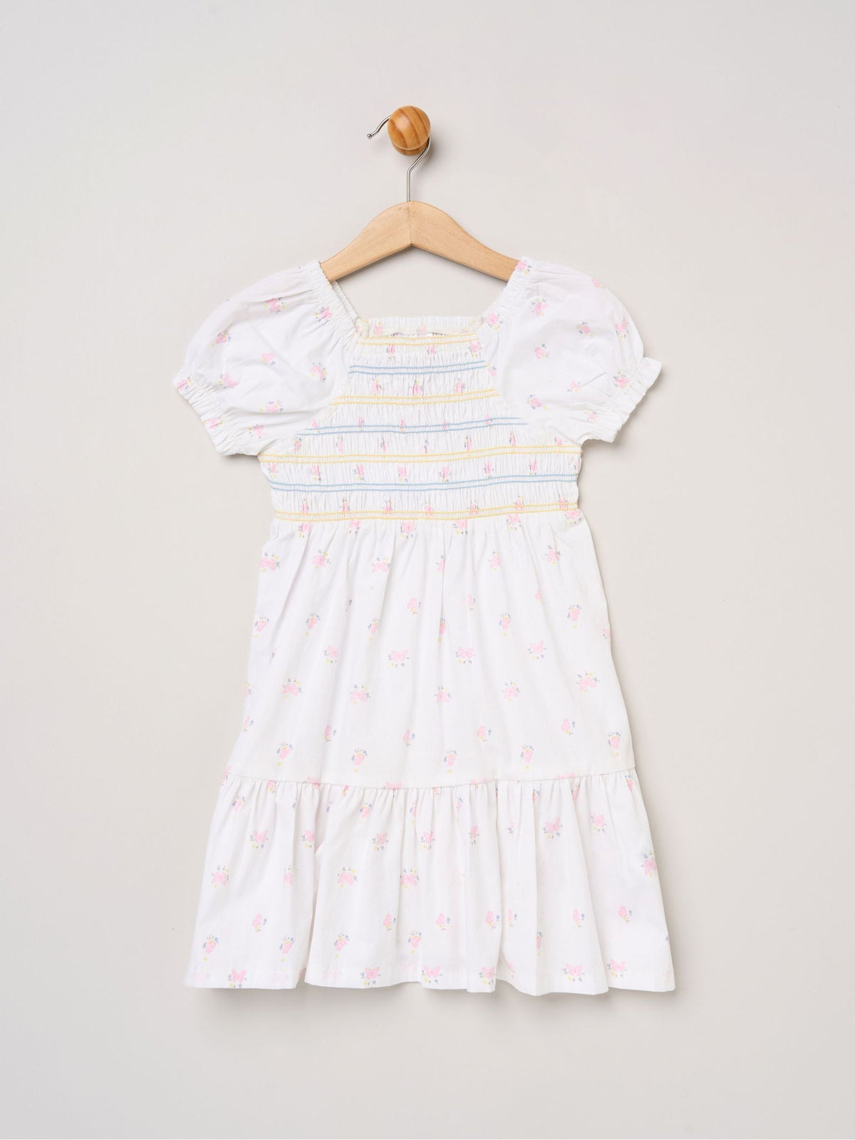 Dsiney Kidz - Miss White Butterfly Embroidered Smocked Dress With Scrunchie Set image 2