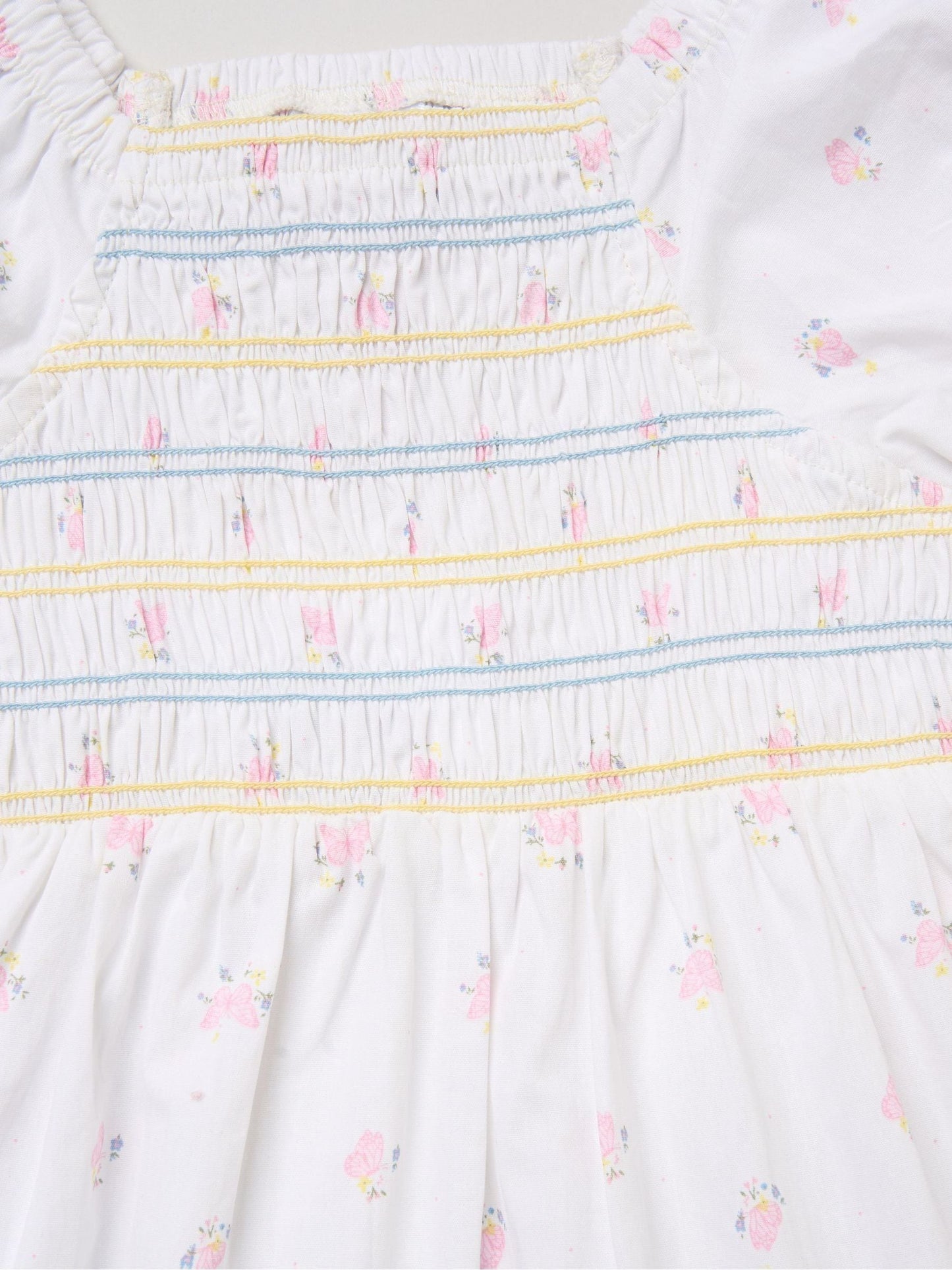 Miss White Butterfly Embroidered Smocked Dress With Scrunchie Set image 3