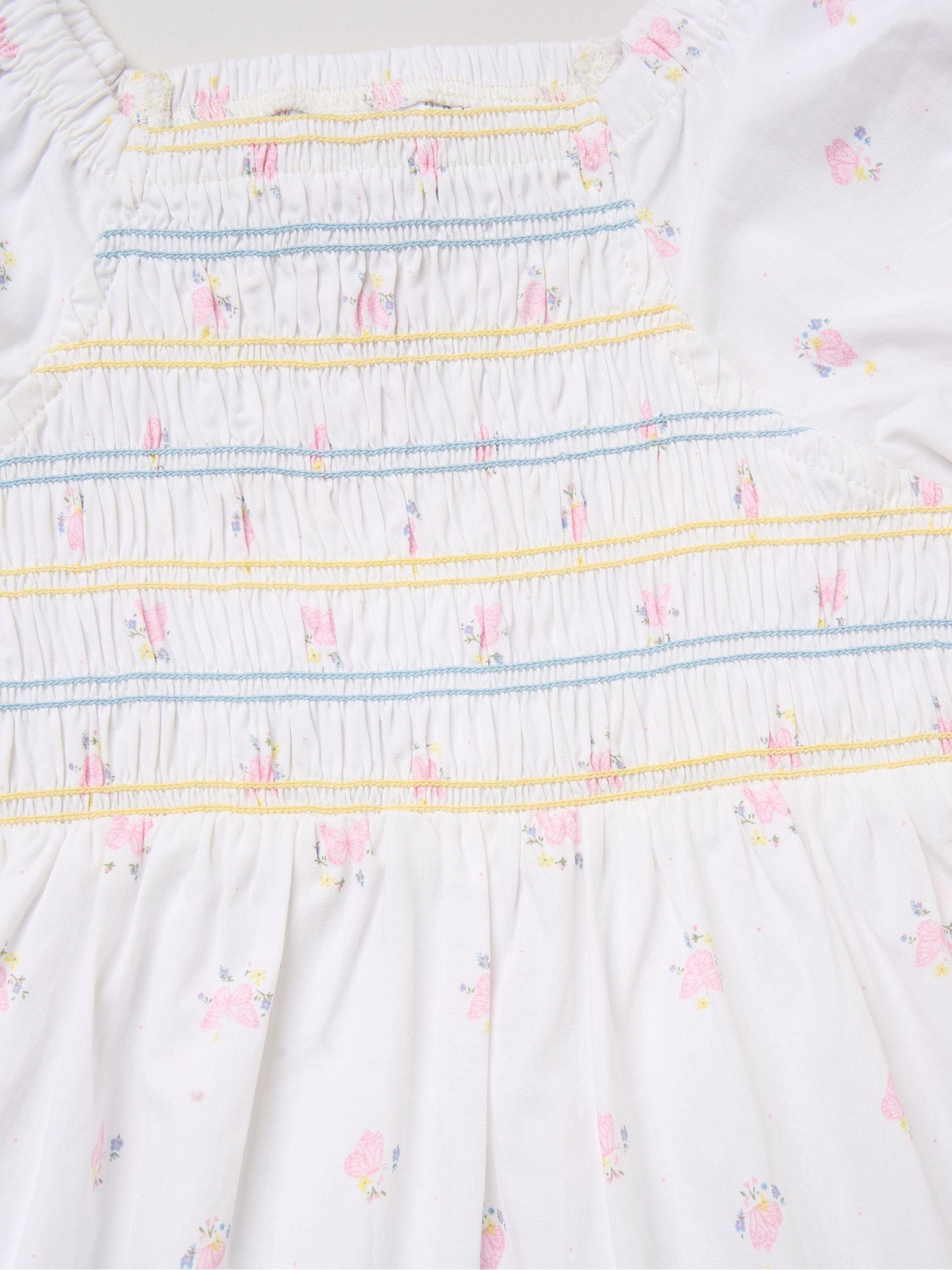 Miss White Butterfly Embroidered Smocked Dress With Scrunchie Set image 3
