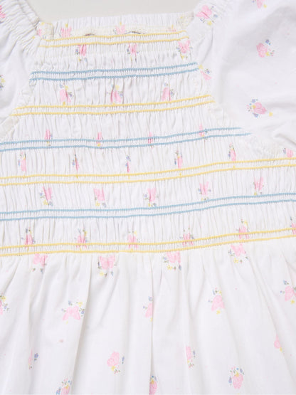 Miss White Butterfly Embroidered Smocked Dress With Scrunchie Set image 3