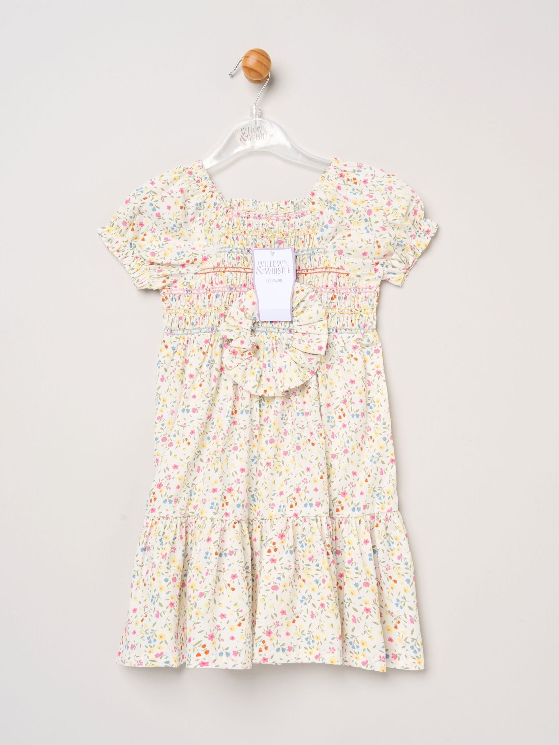 Miss White Ditsy Embroidered Smocked Dress With Scrunchie Set image 2