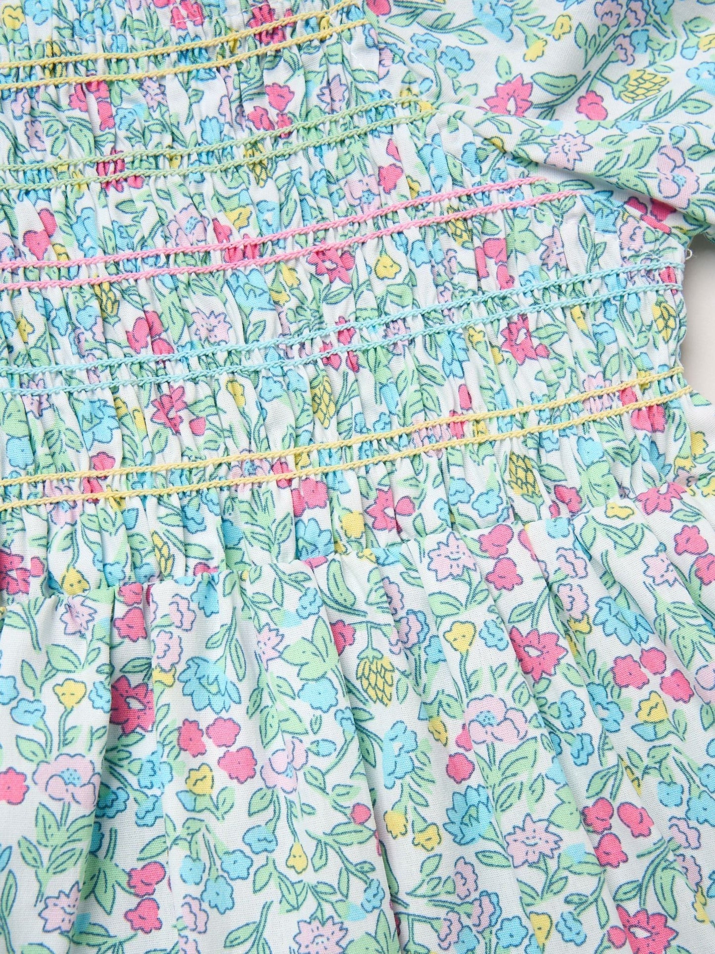 Miss Blue Floral Embroidered Smocked Dress With Scrunchie Set image 3