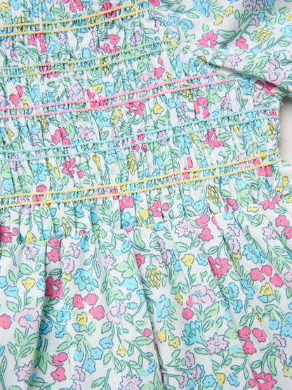 Miss Blue Floral Embroidered Smocked Dress With Scrunchie Set image 3