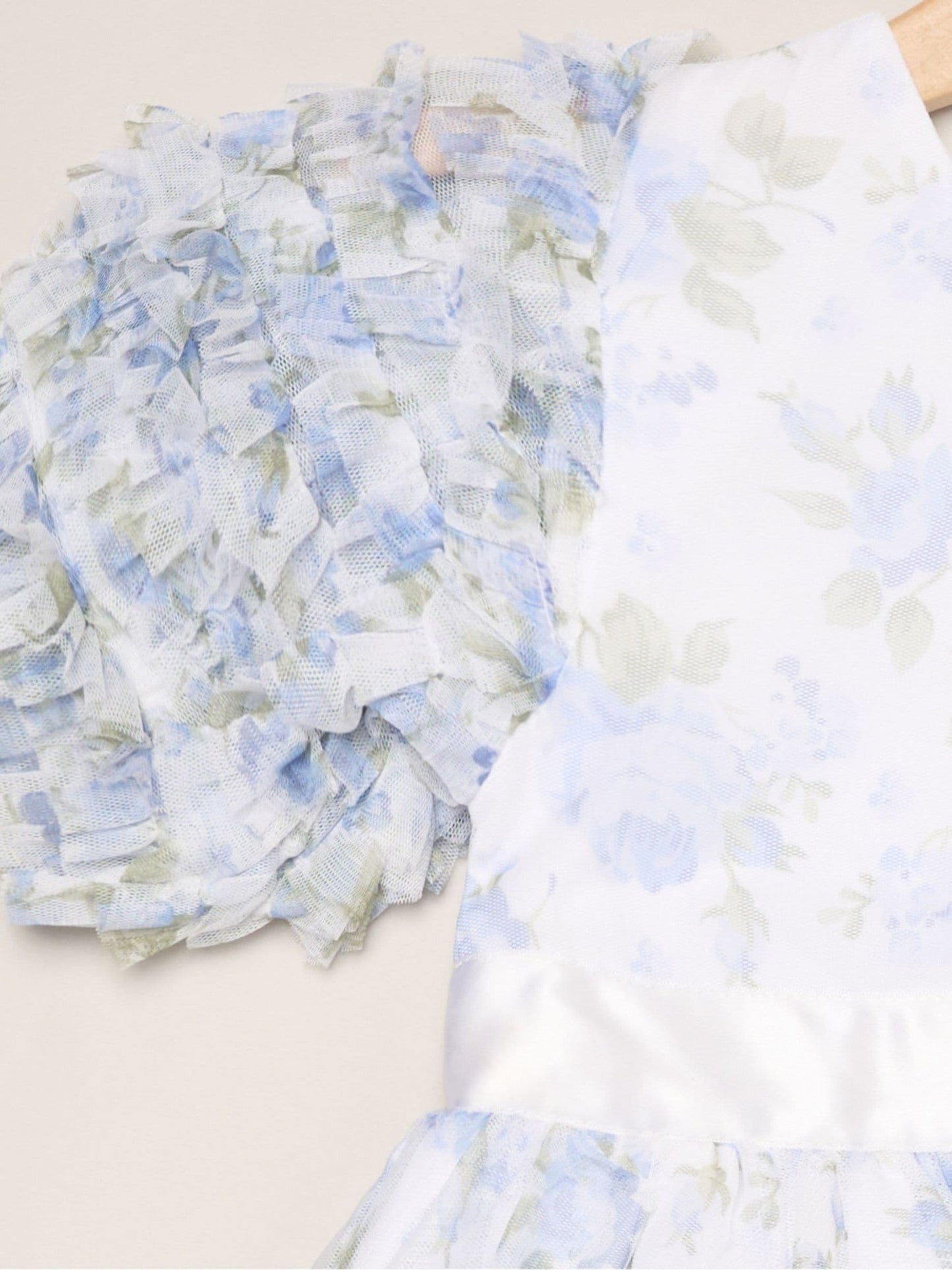 Dsiney Kidz - Miss Blue Floral Mesh Dress with Ruffle Sleeves image 3