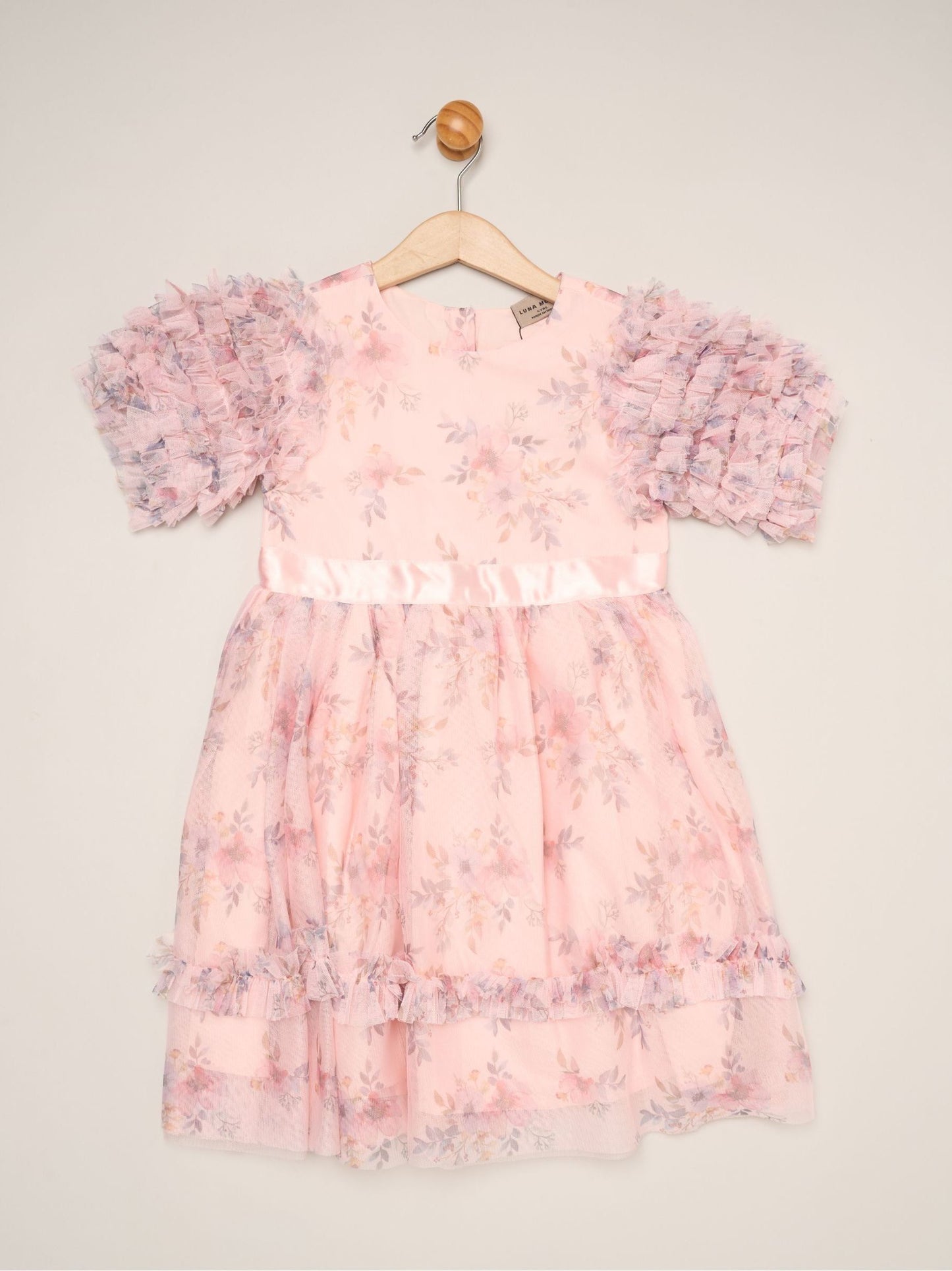 Dsiney Kidz - Miss Pink Floral Mesh Dress with Ruffle Sleeves image 1