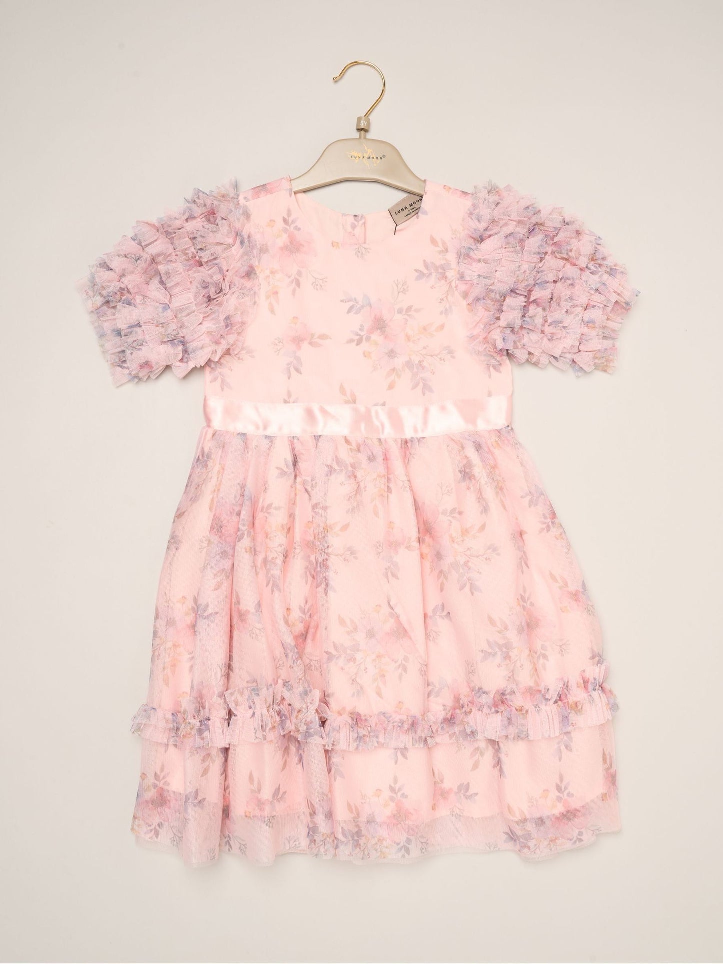 Dsiney Kidz - Miss Pink Floral Mesh Dress with Ruffle Sleeves image 2