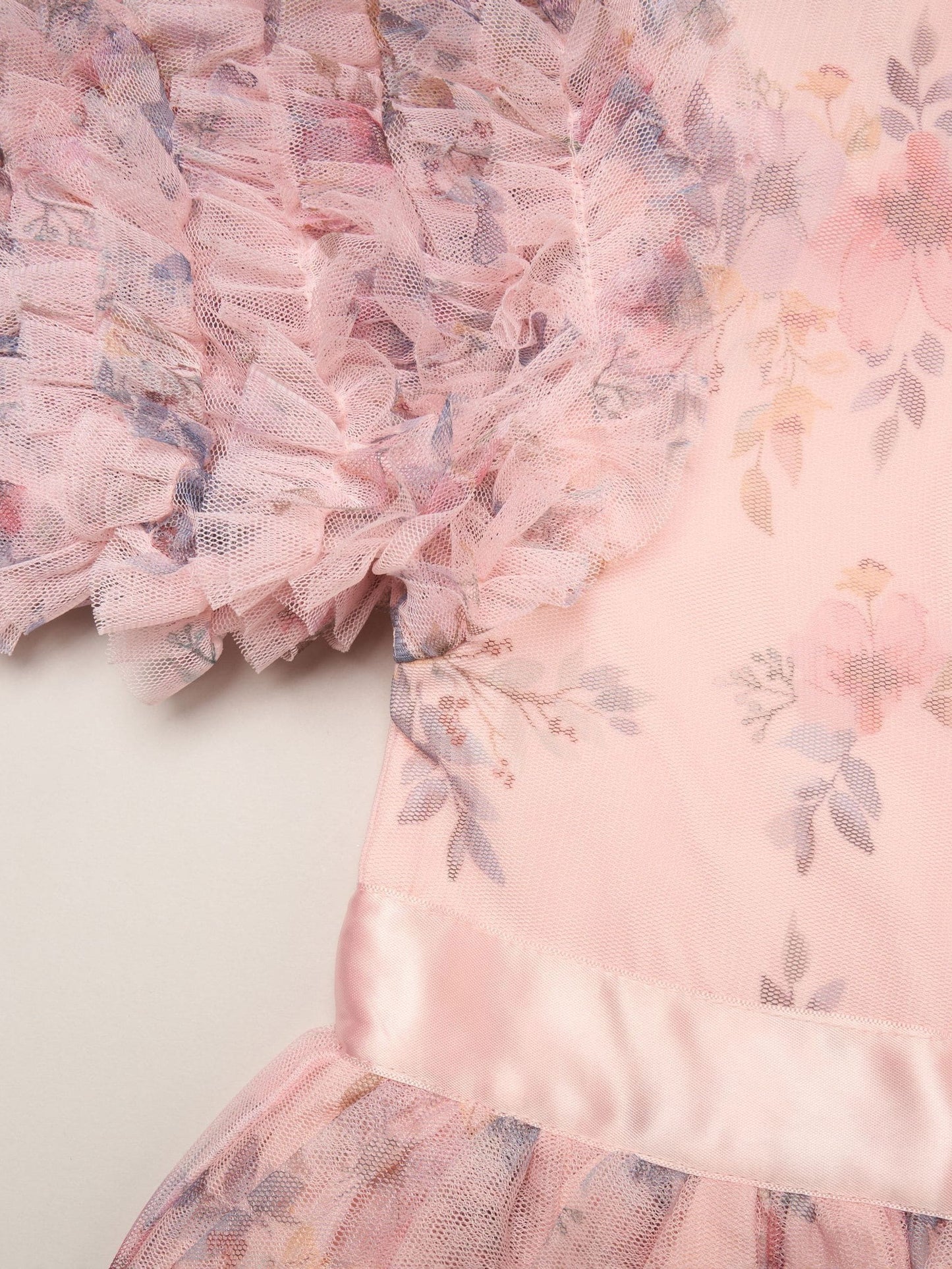 Dsiney Kidz - Miss Pink Floral Mesh Dress with Ruffle Sleeves image 3