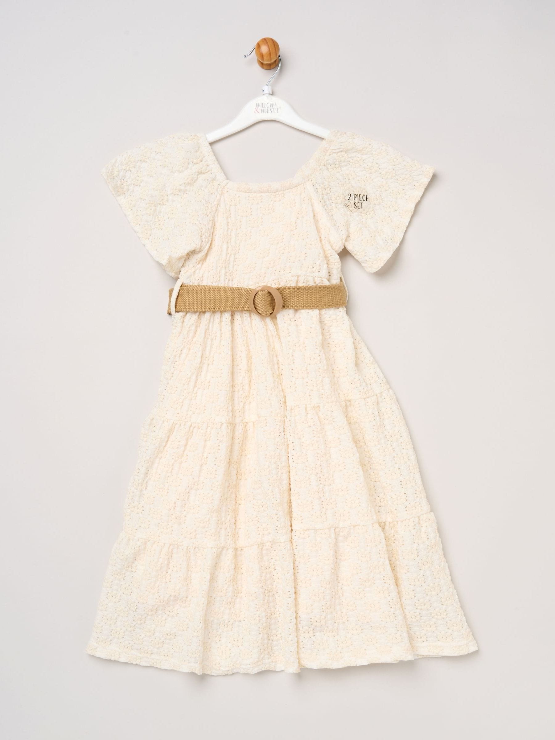 Miss White Textured Dress And Belt Outfit Set image 1