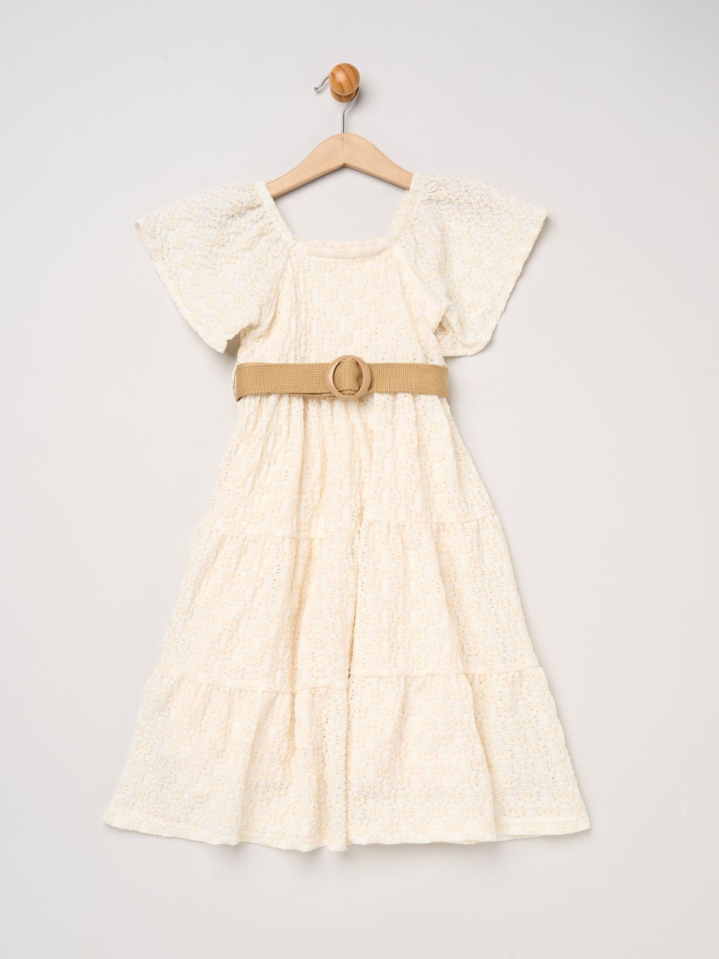 Miss White Textured Dress And Belt Outfit Set image 2
