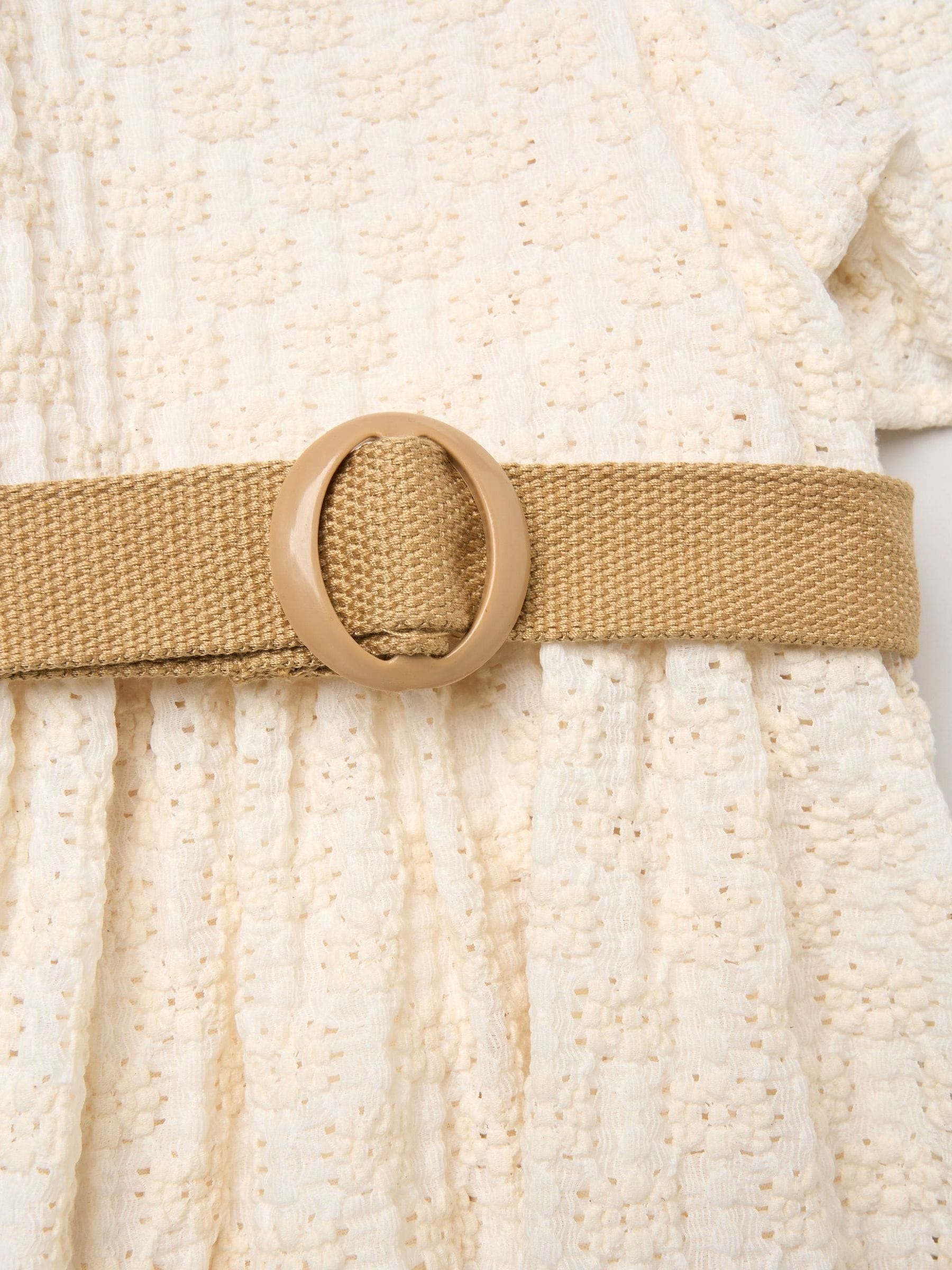 Miss White Textured Dress And Belt Outfit Set image 3