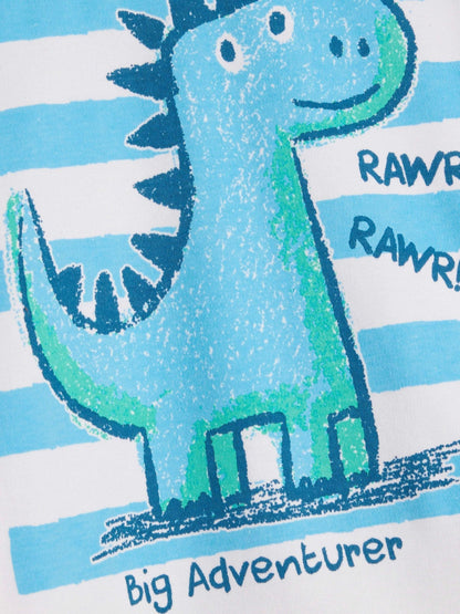 River Island White Dinosaur T-Shirt And Striped Shorts Set image 3