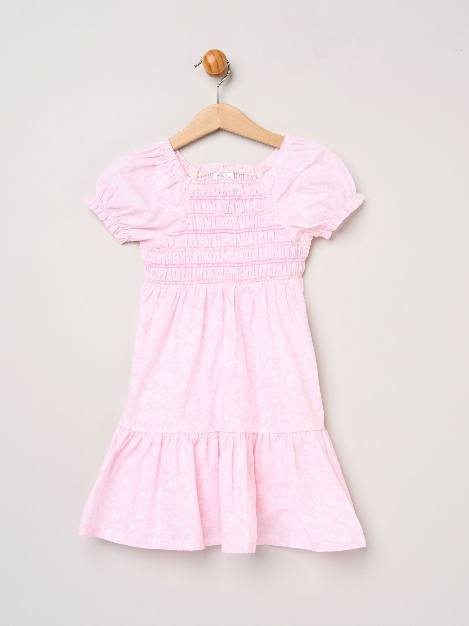 Miss Pink Floral Smocked Embroidery Dress With Matching Scrunchie Set image 2