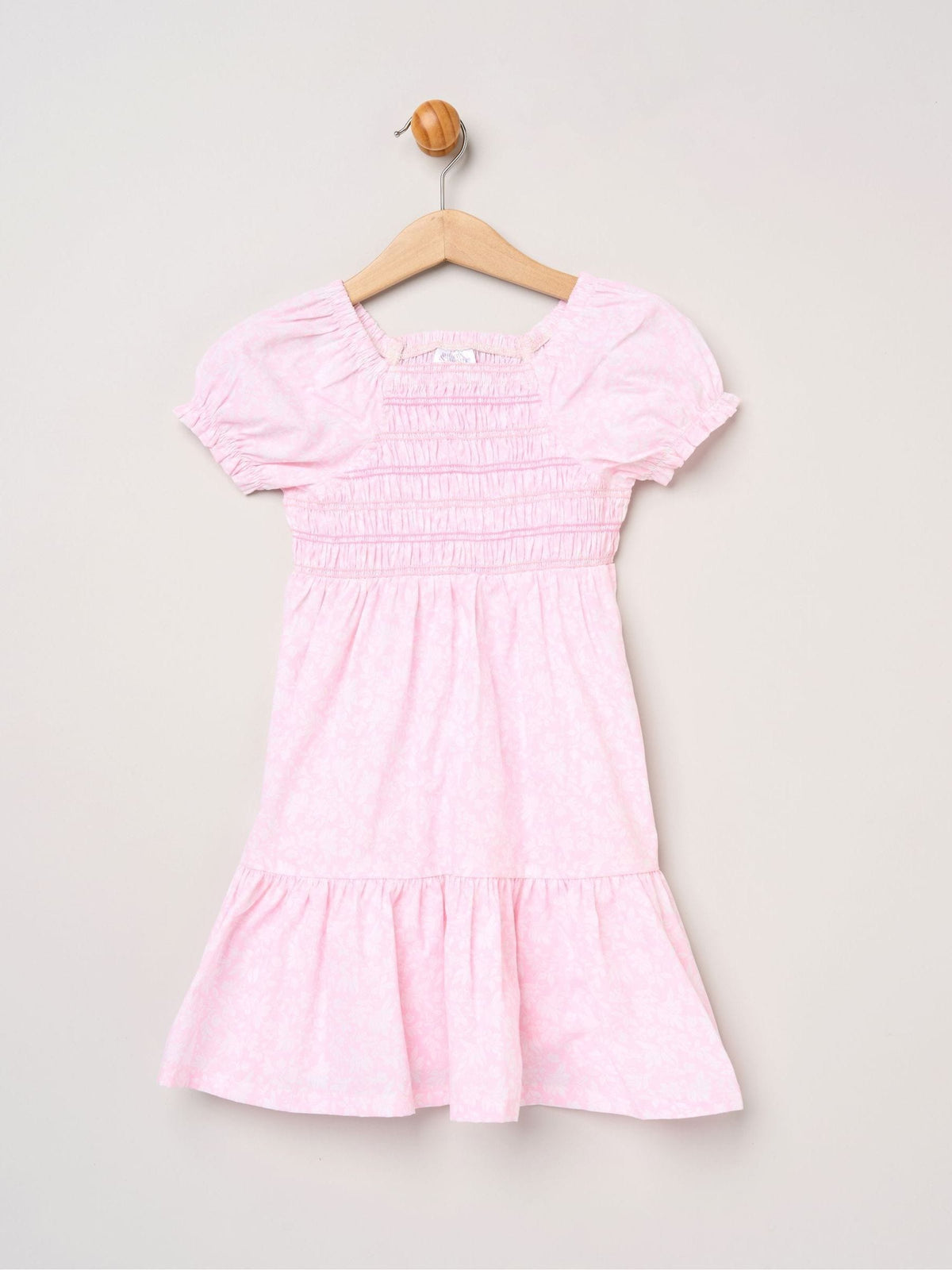 Dsiney Kidz - Miss Pink Floral Smocked Embroidery Dress With Matching Scrunchie Set image 2
