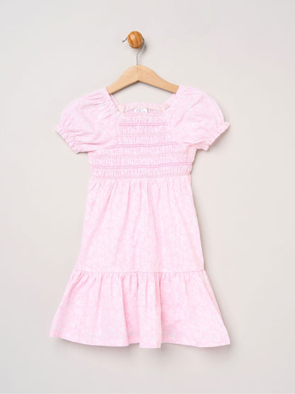 Miss Pink Floral Smocked Embroidery Dress With Matching Scrunchie Set image 2