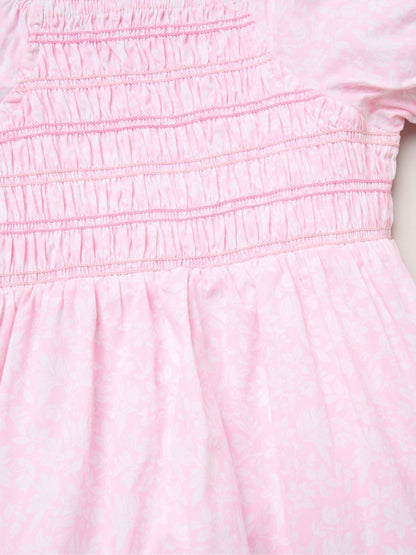 Miss Pink Floral Smocked Embroidery Dress With Matching Scrunchie Set image 3