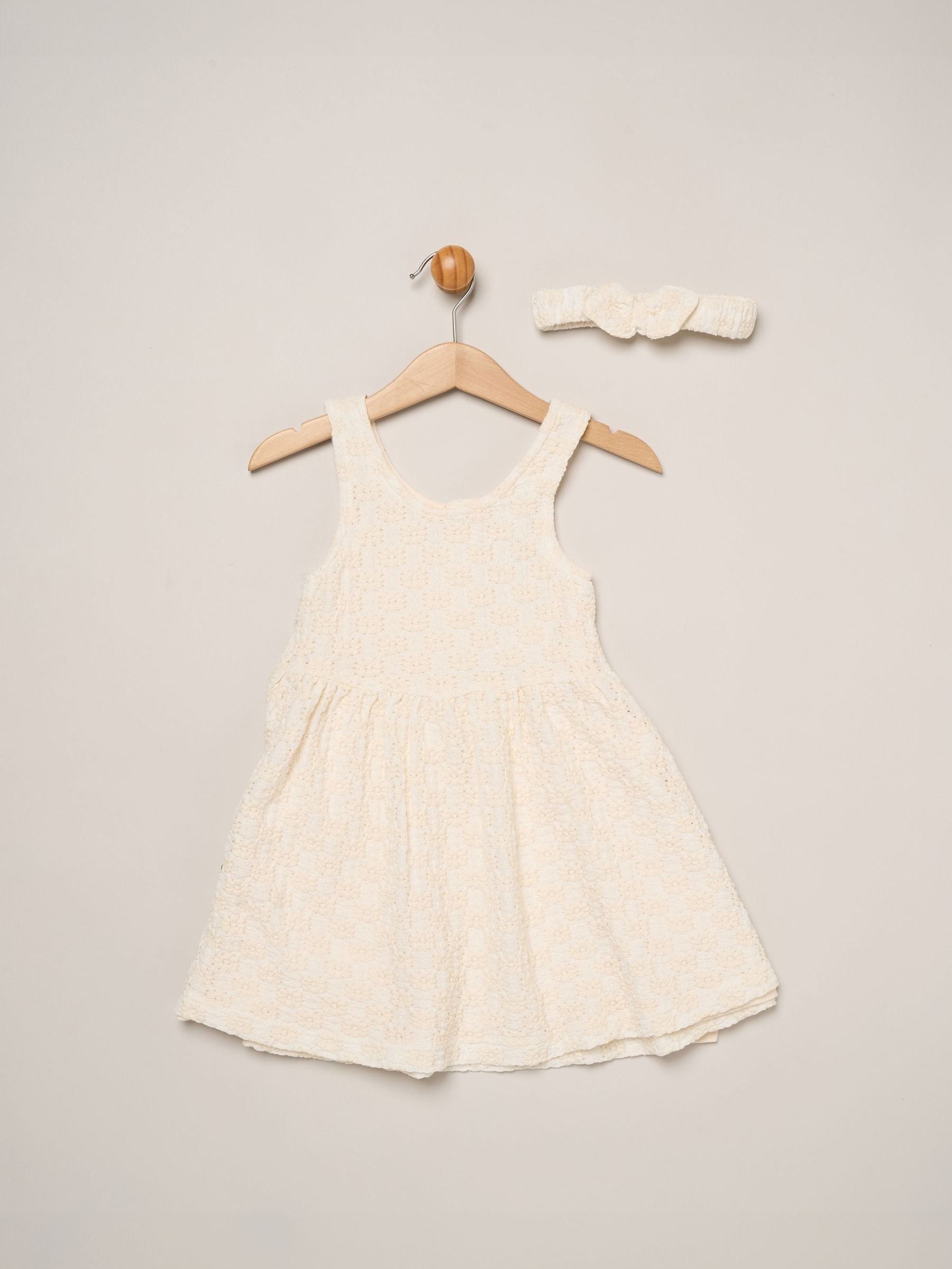 Miss White Textured Dress And Headband Outfit Set image 1