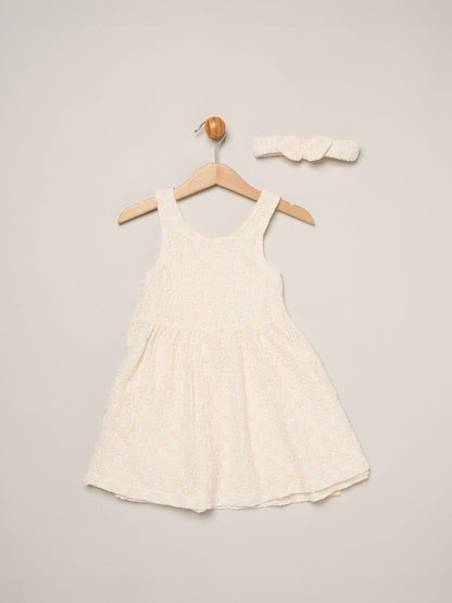 Miss White Textured Dress And Headband Outfit Set image 1