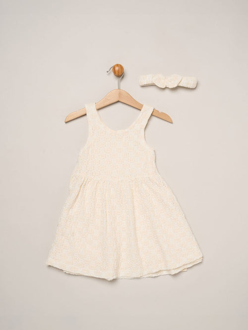 Dsiney Kidz - Miss White Textured Dress And Headband Outfit Set image 1