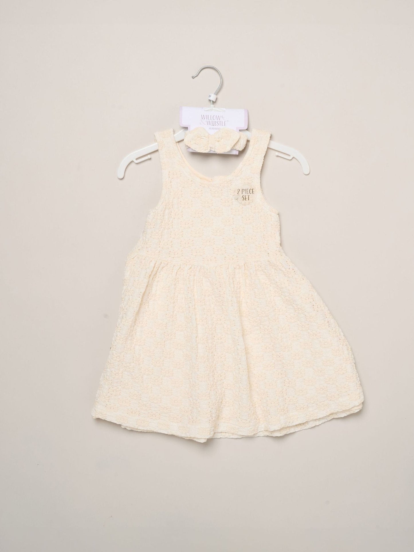 Miss White Textured Dress And Headband Outfit Set image 2