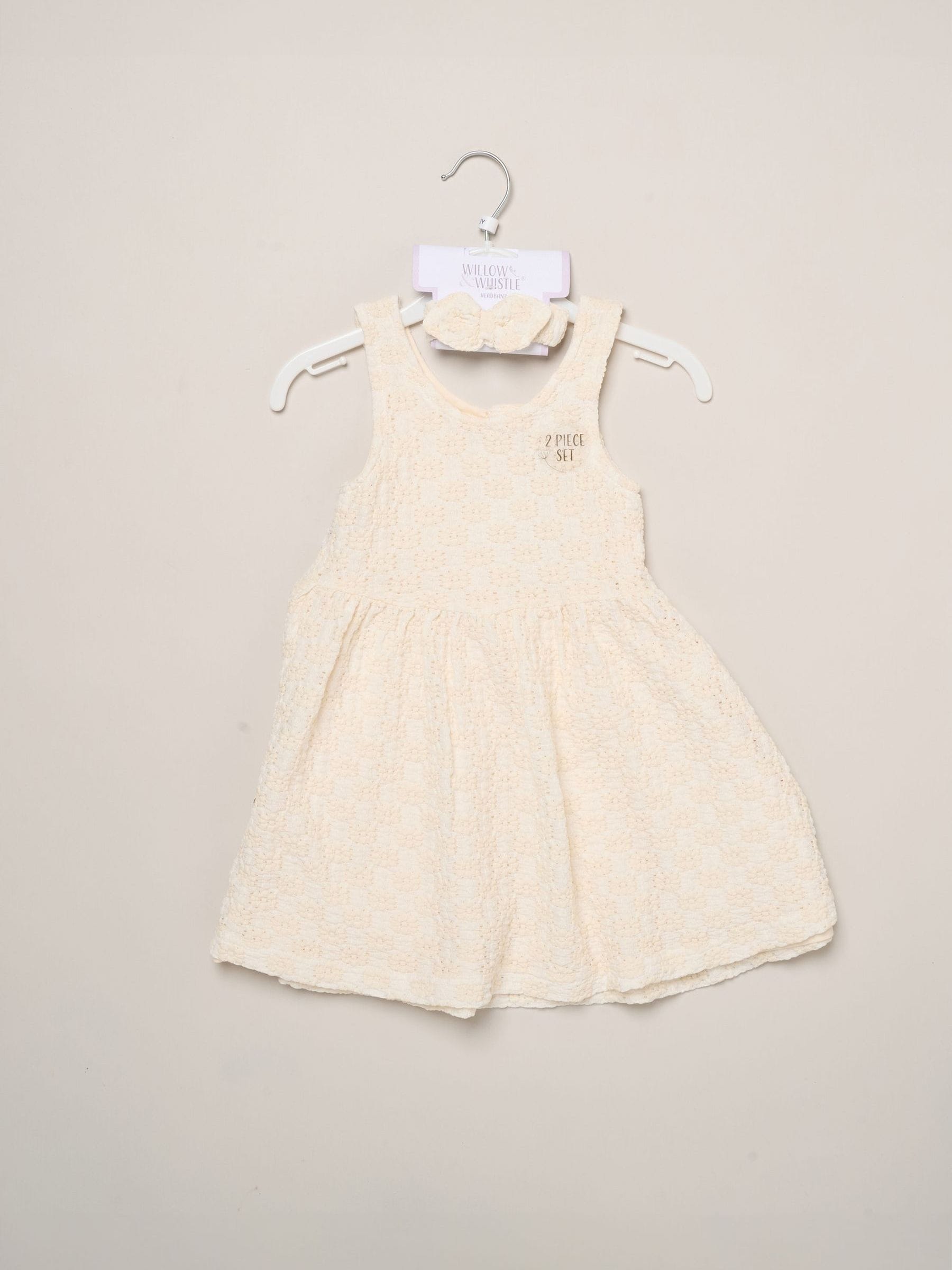 Miss White Textured Dress And Headband Outfit Set image 2