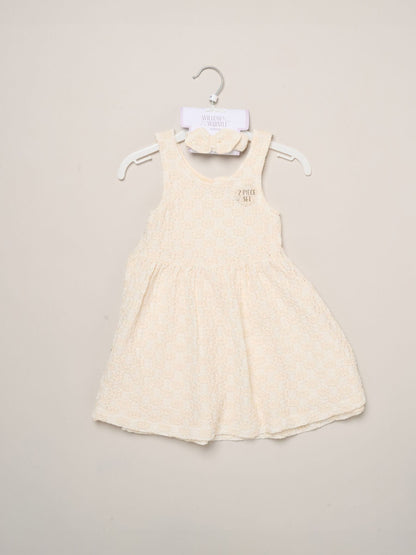 Miss White Textured Dress And Headband Outfit Set image 2