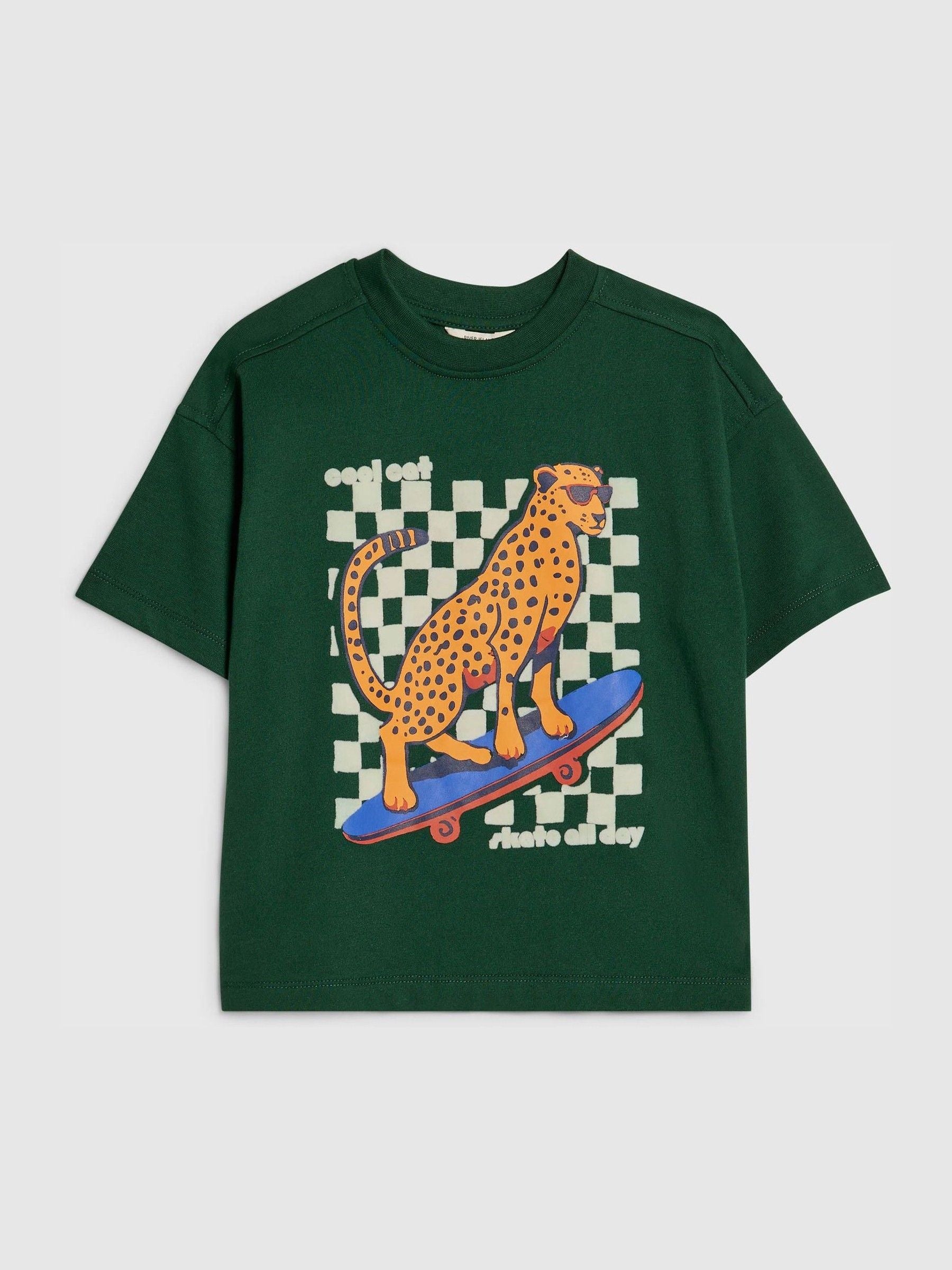Dsiney Kidz - River Island Green Leopard Print T-Shirt image 1