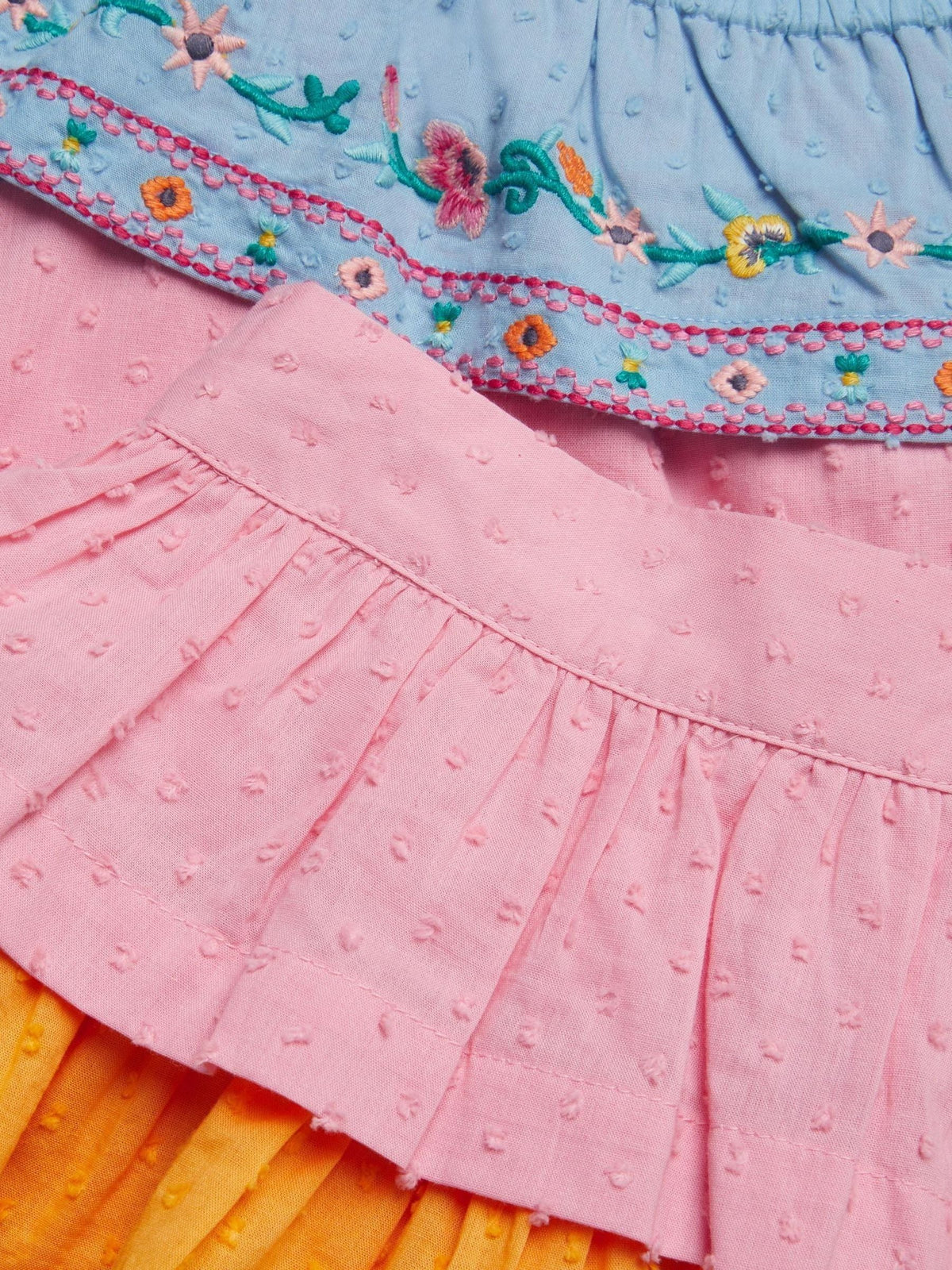 Dsiney Kidz - Monsoon Pink Floral Embroidered Colourblock Top & Skirt Set image 4