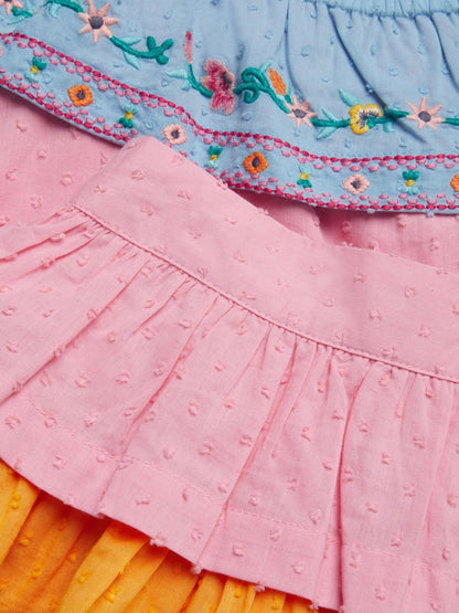 Monsoon Pink Floral Embroidered Colourblock Top & Skirt Set image 4