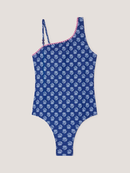 Dsiney Kidz - Monsoon Blue One Shoulder Block Print Swimsuit image 1