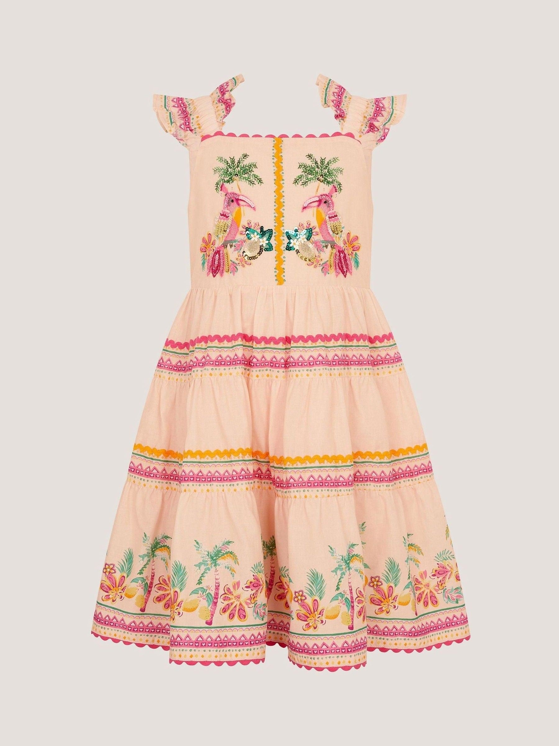 Monsoon Pink Tina Tropical Toucan Embellished Dress image 2