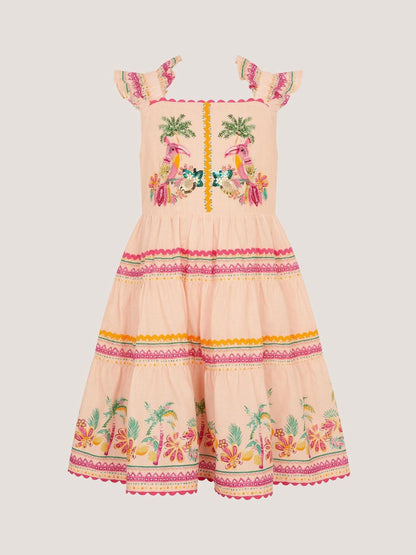 Monsoon Pink Tina Tropical Toucan Embellished Dress image 2