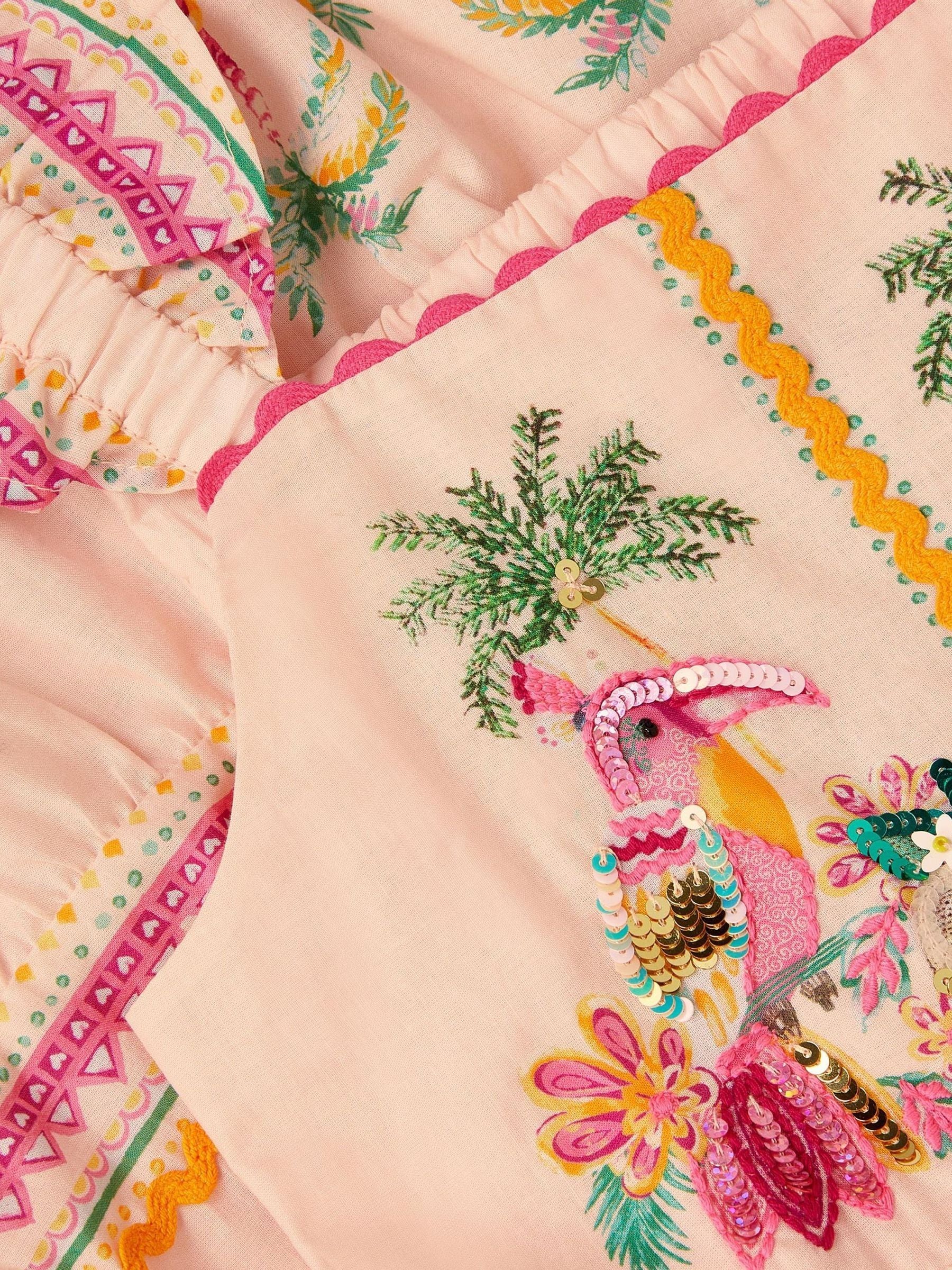 Monsoon Pink Tina Tropical Toucan Embellished Dress image 4