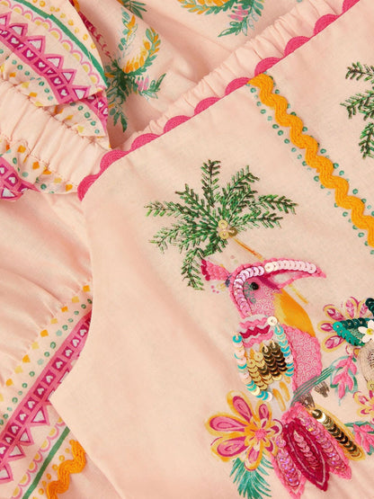 Monsoon Pink Tina Tropical Toucan Embellished Dress image 4