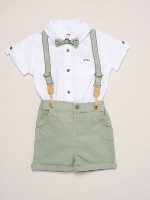 Dsiney Kidz - Little Gent Green Mock Shirt Bodysuit Shorts And Bowtie Outfit Set image 1