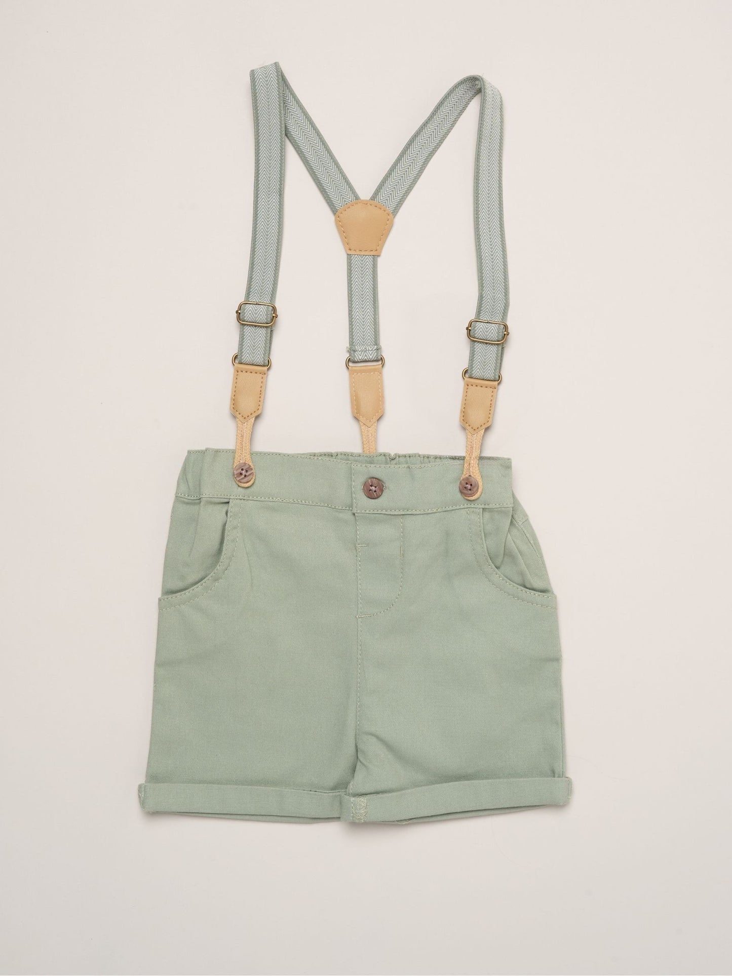 Little Gent Green Mock Shirt Bodysuit Shorts And Bowtie Outfit Set image 3