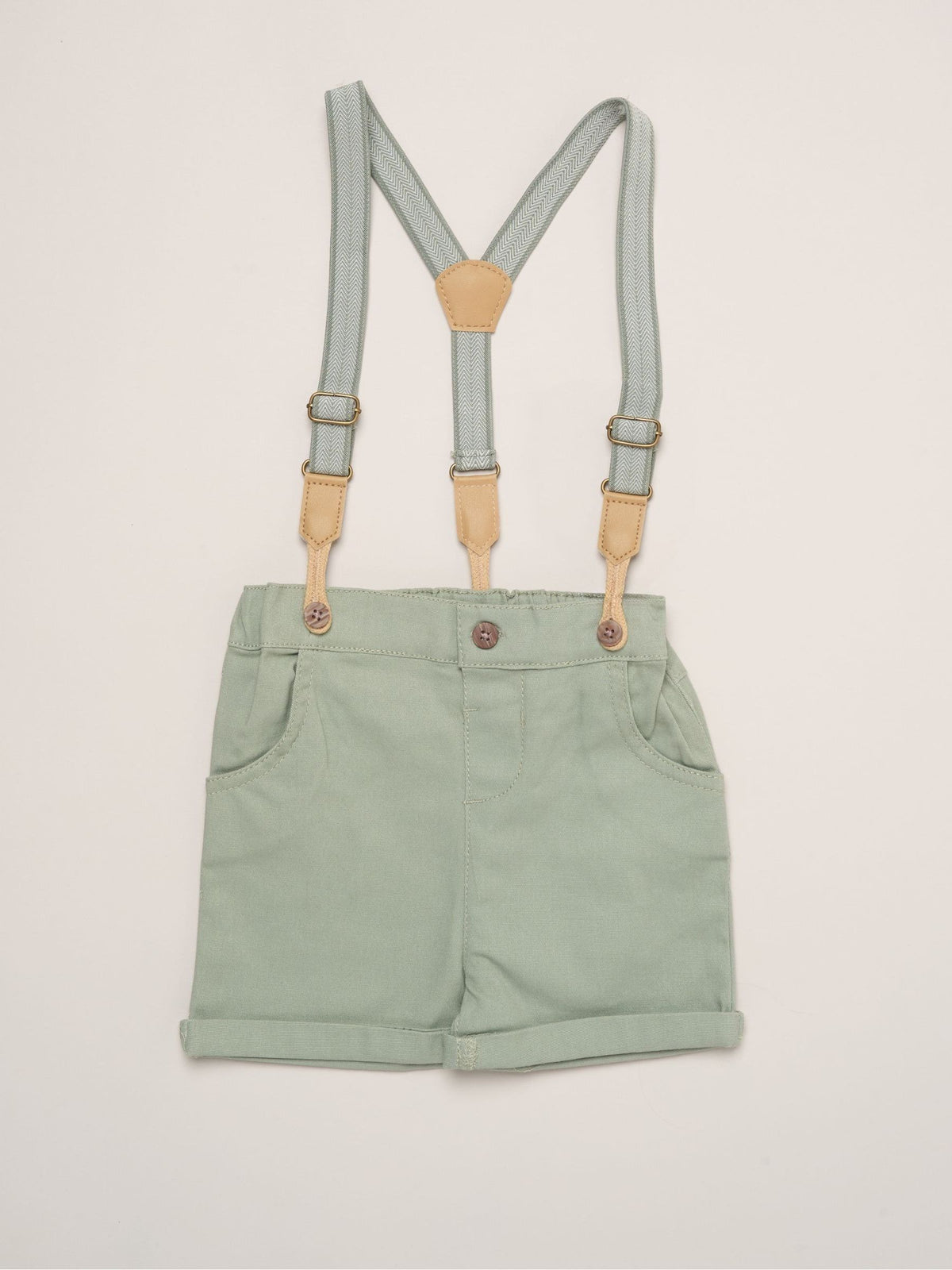Dsiney Kidz - Little Gent Green Mock Shirt Bodysuit Shorts And Bowtie Outfit Set image 3