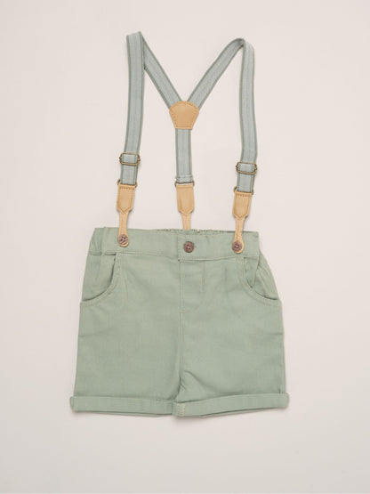 Little Gent Green Mock Shirt Bodysuit Shorts And Bowtie Outfit Set image 3