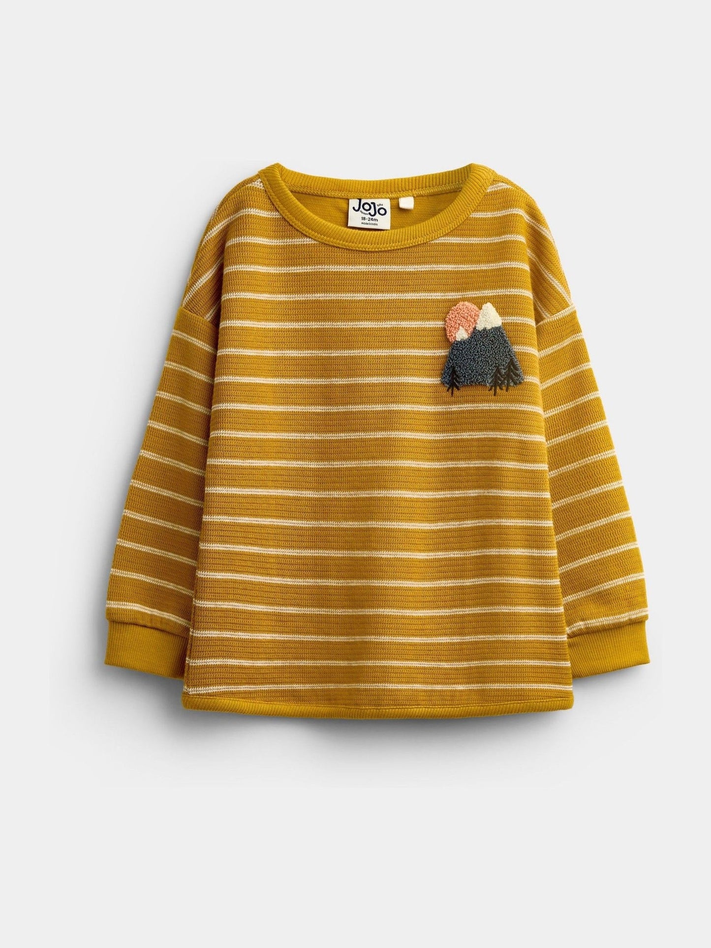 Dsiney Kidz - Jojo Maman Bébé Mustard Yellow Mountain Stripe Long Sleeve Appliqué Top image 1