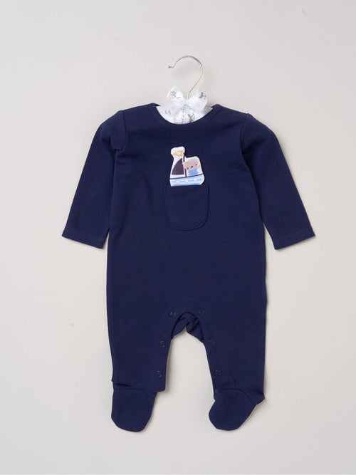 Rock-A-Bye Baby Boutique Navy Sleepsuit With Appliqué Bear With Cloud Pocket image 1