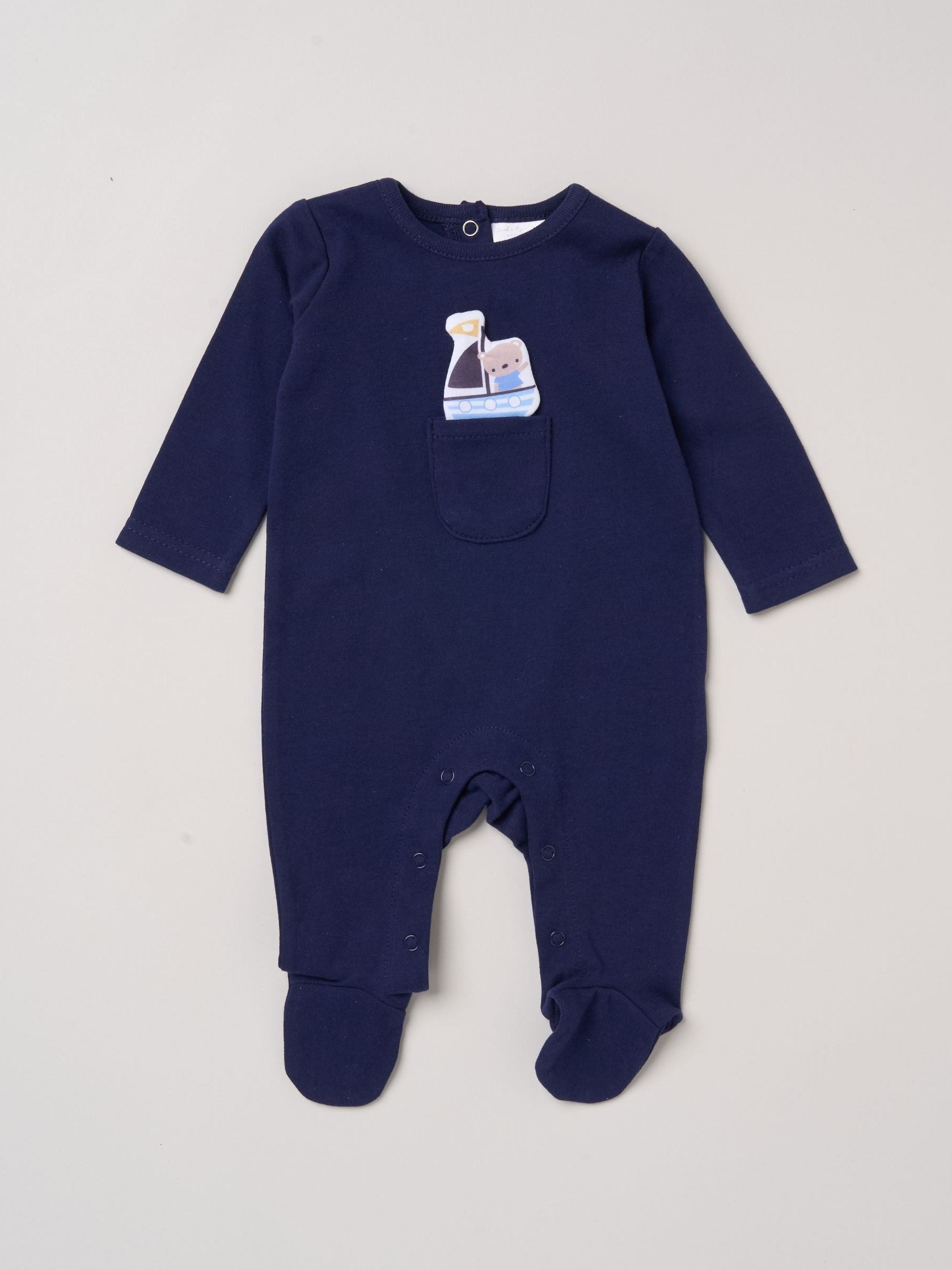 Rock-A-Bye Baby Boutique Navy Sleepsuit With Appliqué Bear With Cloud Pocket image 2